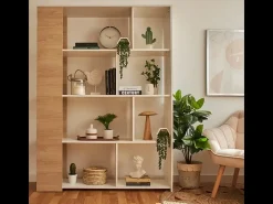 Estantería Decorativa, Librería, Separador Ambientes, Acabado en Roble y Blanco, Medidas: 176 cm (Alto) x 129 cm (Ancho) x 28 cm (Fondo) – Meyvaser