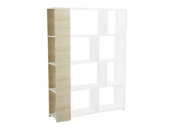 Estantería Decorativa, Librería, Separador Ambientes, Acabado en Roble y Blanco, Medidas: 176 cm (Alto) x 129 cm (Ancho) x 28 cm (Fondo) – Meyvaser