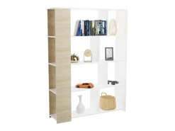 Estantería Decorativa, Librería, Separador Ambientes, Acabado en Roble y Blanco, Medidas: 176 cm (Alto) x 129 cm (Ancho) x 28 cm (Fondo) – Meyvaser