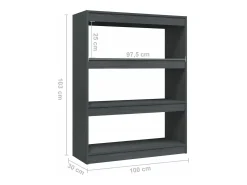 Estantería divisor de espacios madera pino gris 100x30x103 cm