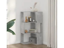 Estantería esquina 3 niveles madera gris hormigón 50x50x102 cm