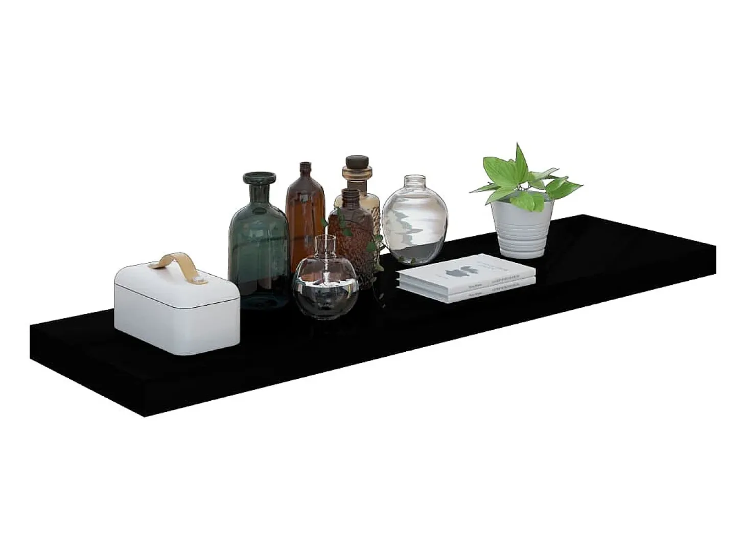 Estantería flotante de pared 4 piezas Negro Brillo 90x23,5x3,8 cm MDF