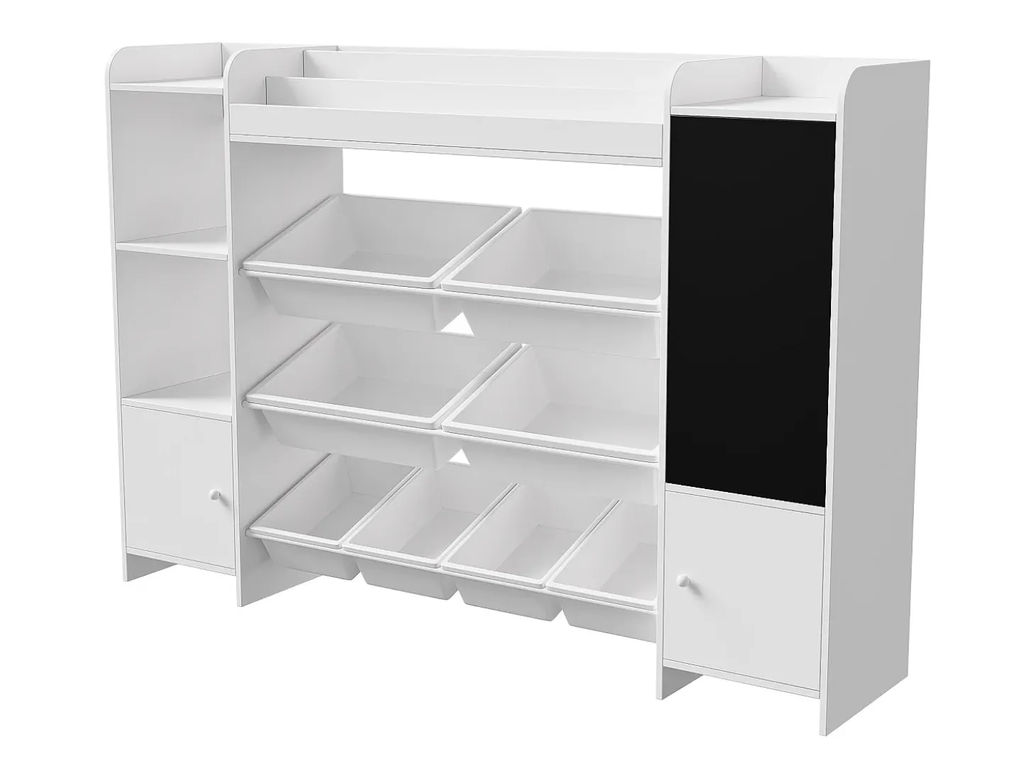 Estantería infantil con 8 compartimentos y tablero de dibujo, color blanco