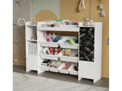 Estantería infantil con 8 compartimentos y tablero de dibujo, color blanco