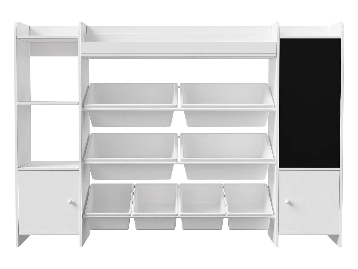Estantería infantil con 8 compartimentos y tablero de dibujo, color blanco