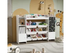 Estantería infantil con 8 compartimentos y tablero de dibujo, color blanco