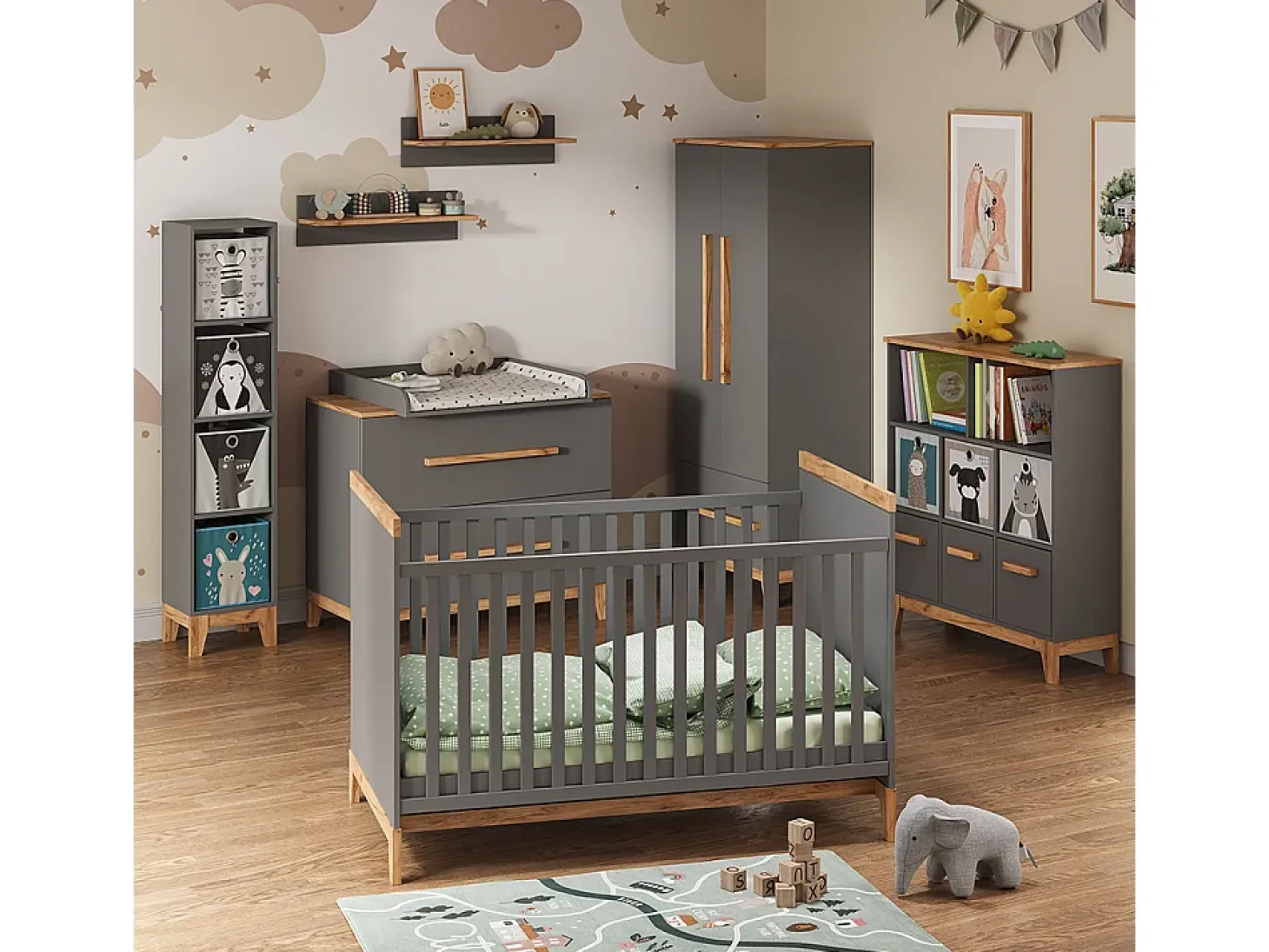 Estantería infantil gris/artisan 98.4x32.6x113.4 malia