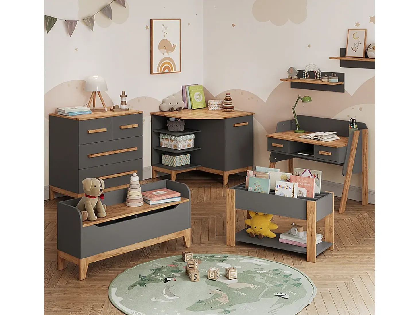 Estantería infantil gris/artisan 98.4x32.6x113.4 malia