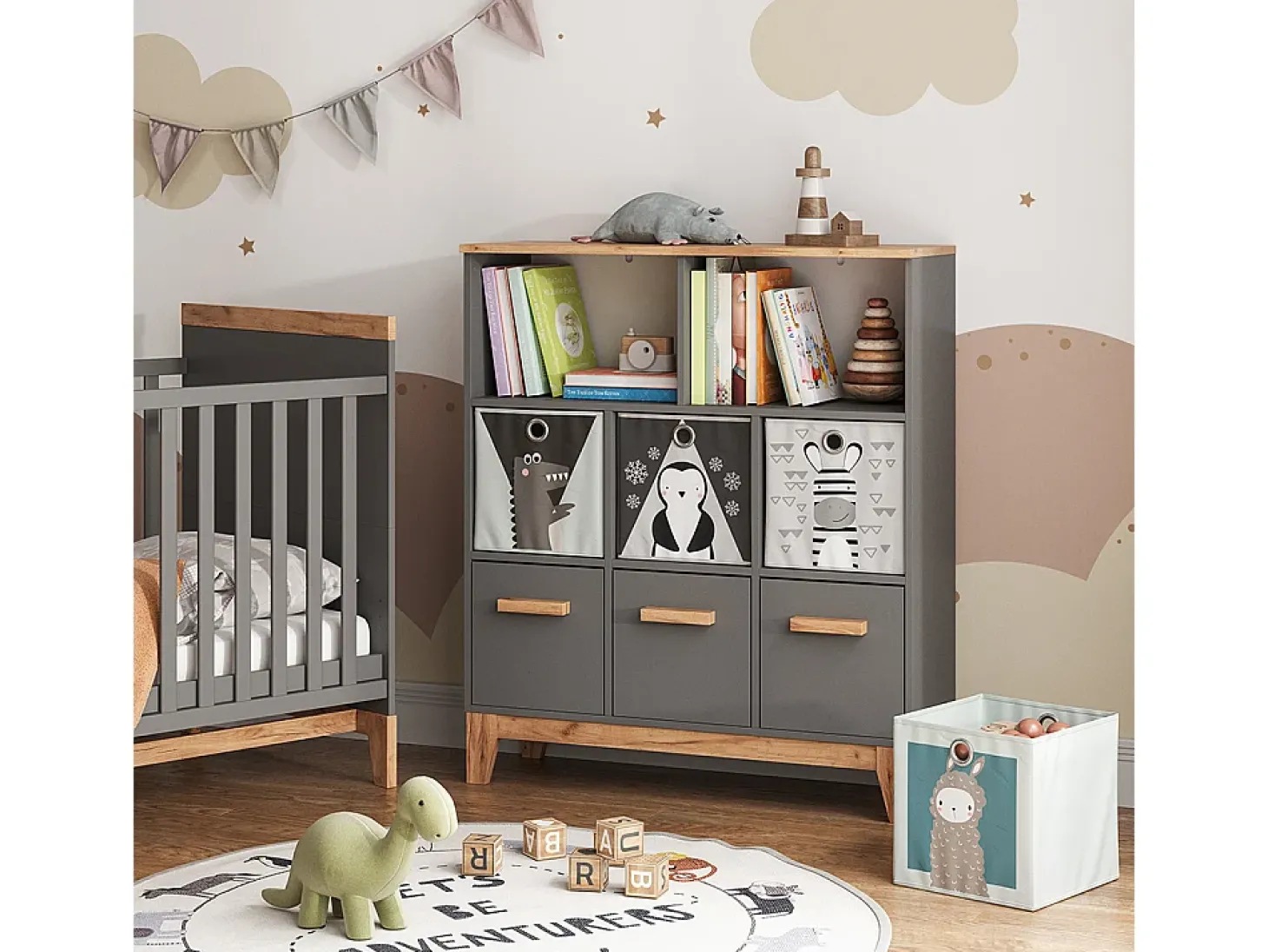 Estantería infantil gris/artisan 98.4x32.6x113.4 malia