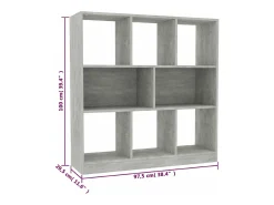 Estantería librería contrachapada gris hormigón 97,5x29,5x100cm