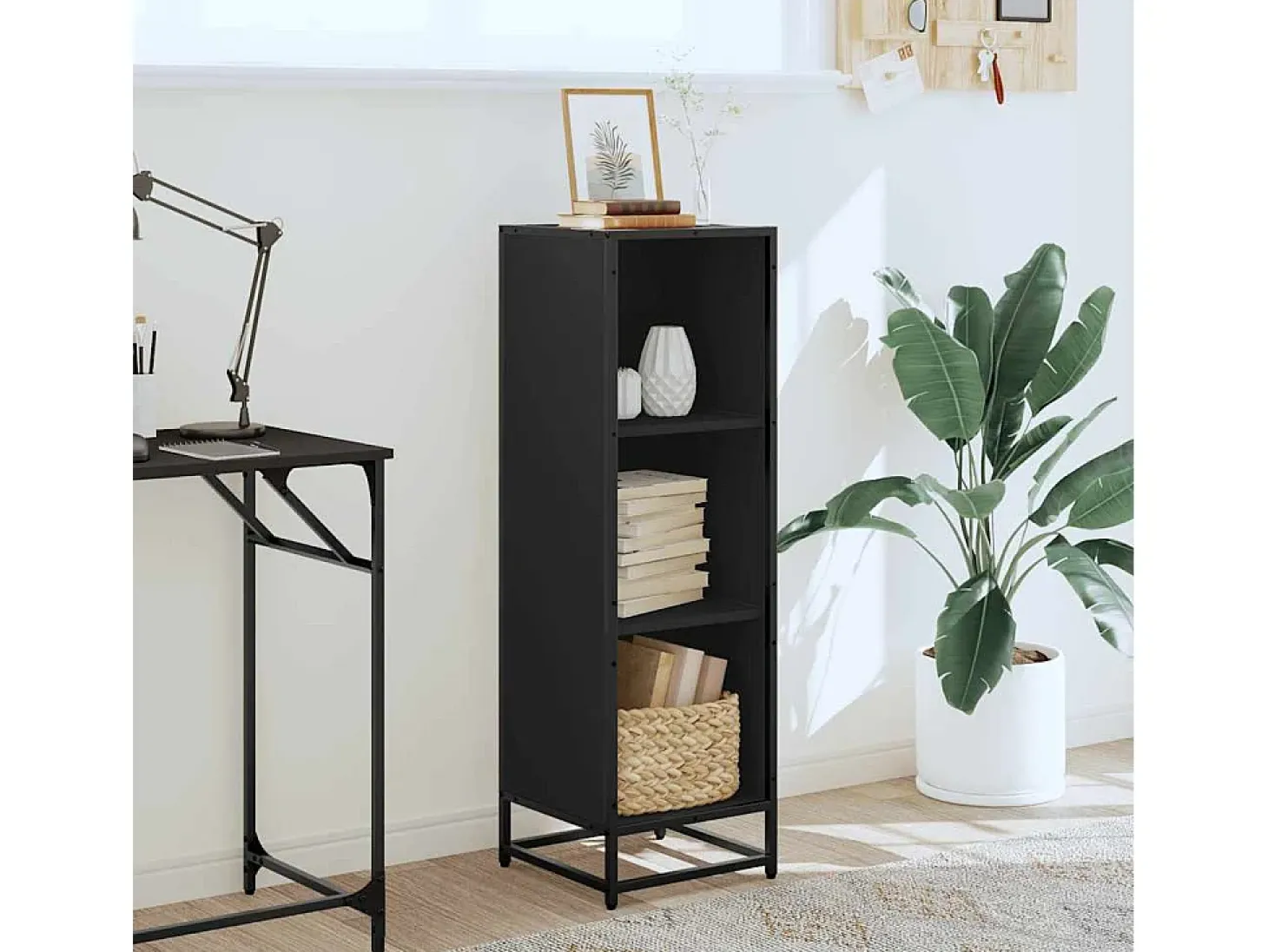 Estantería librería madera ingeniería negra 33,5x33x107,5 cm