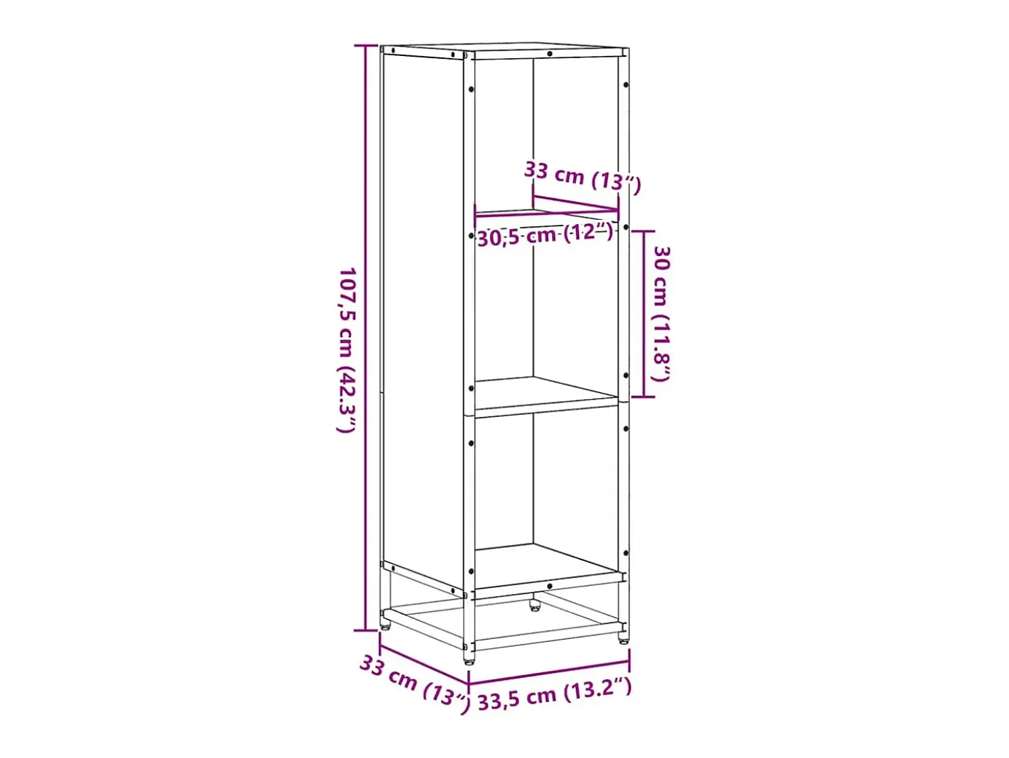 Estantería librería madera ingeniería negra 33,5x33x107,5 cm
