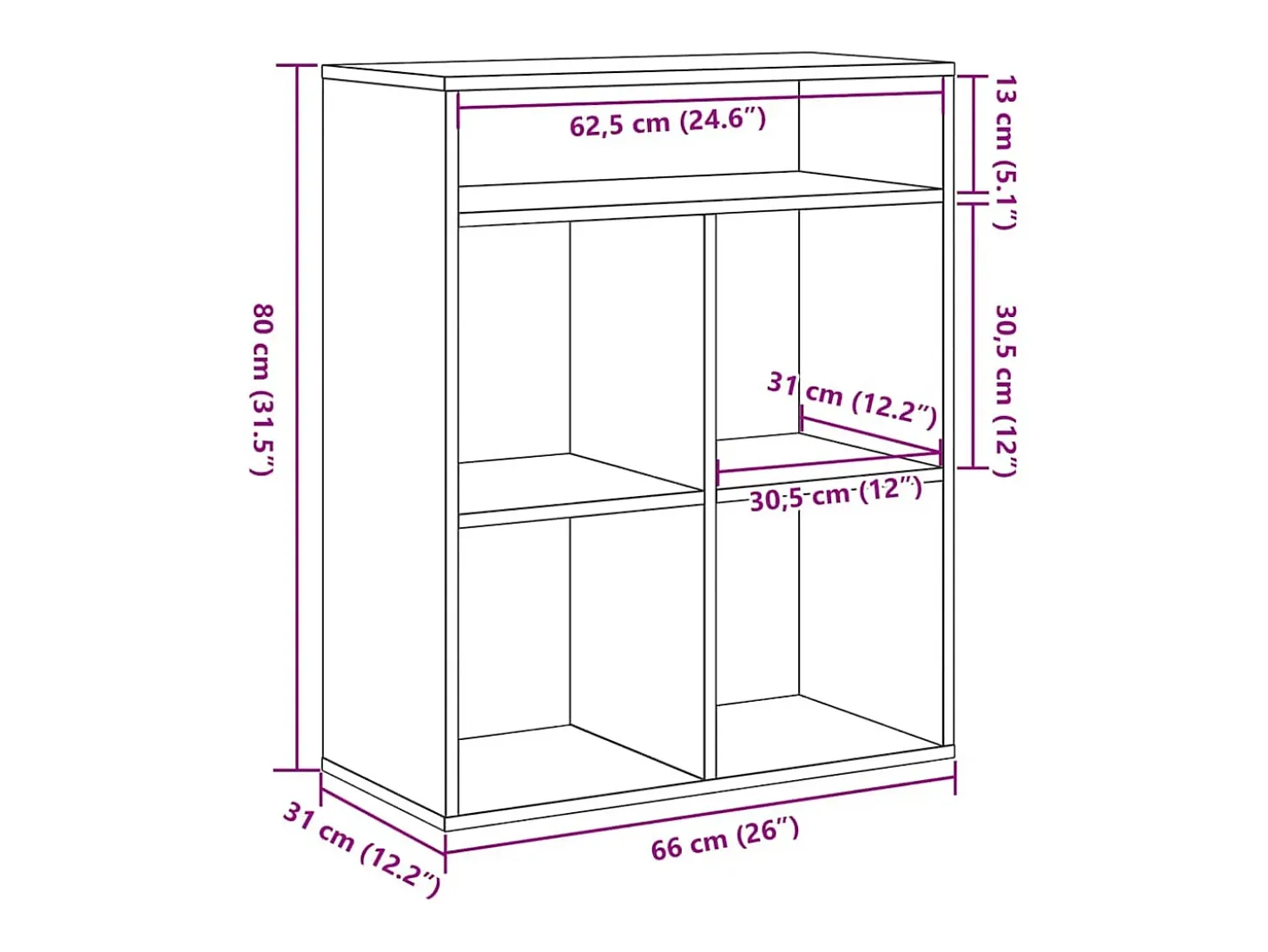 Estantería librería madera contrachapada blanco 66x31x80 cm