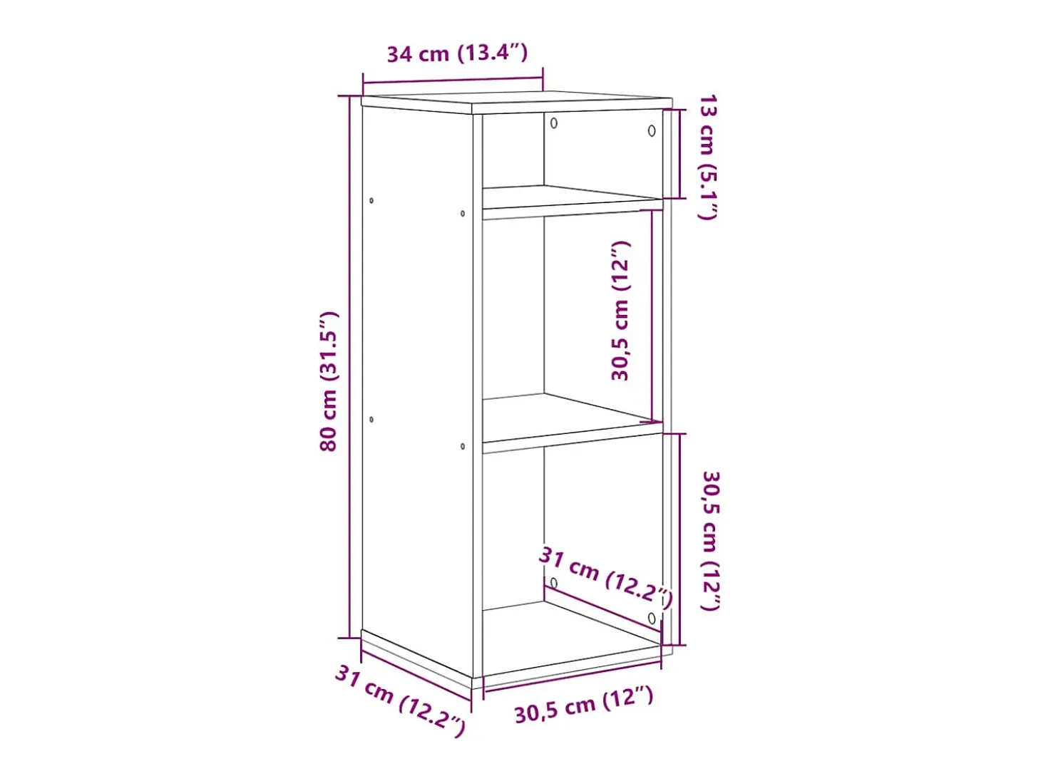 Estantería librería madera contrachapada blanco 34x31x80 cm