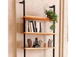 Estantería Librería Rus Pared Roble Safir Negro 60x183x20 cm