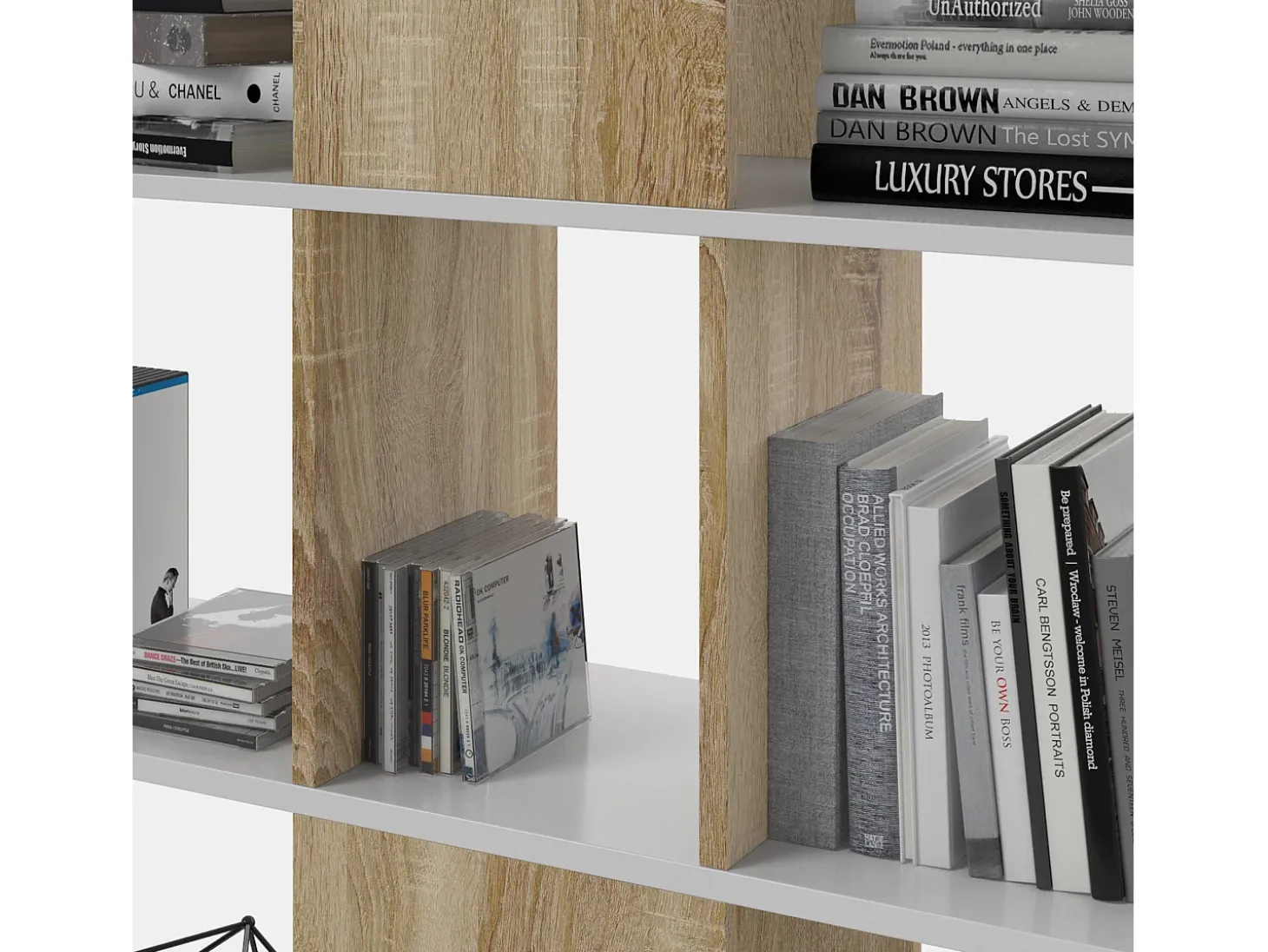 Estantería Librería Zeta Color Blanco/Roble 10 Huecos, para Salón o Comedor