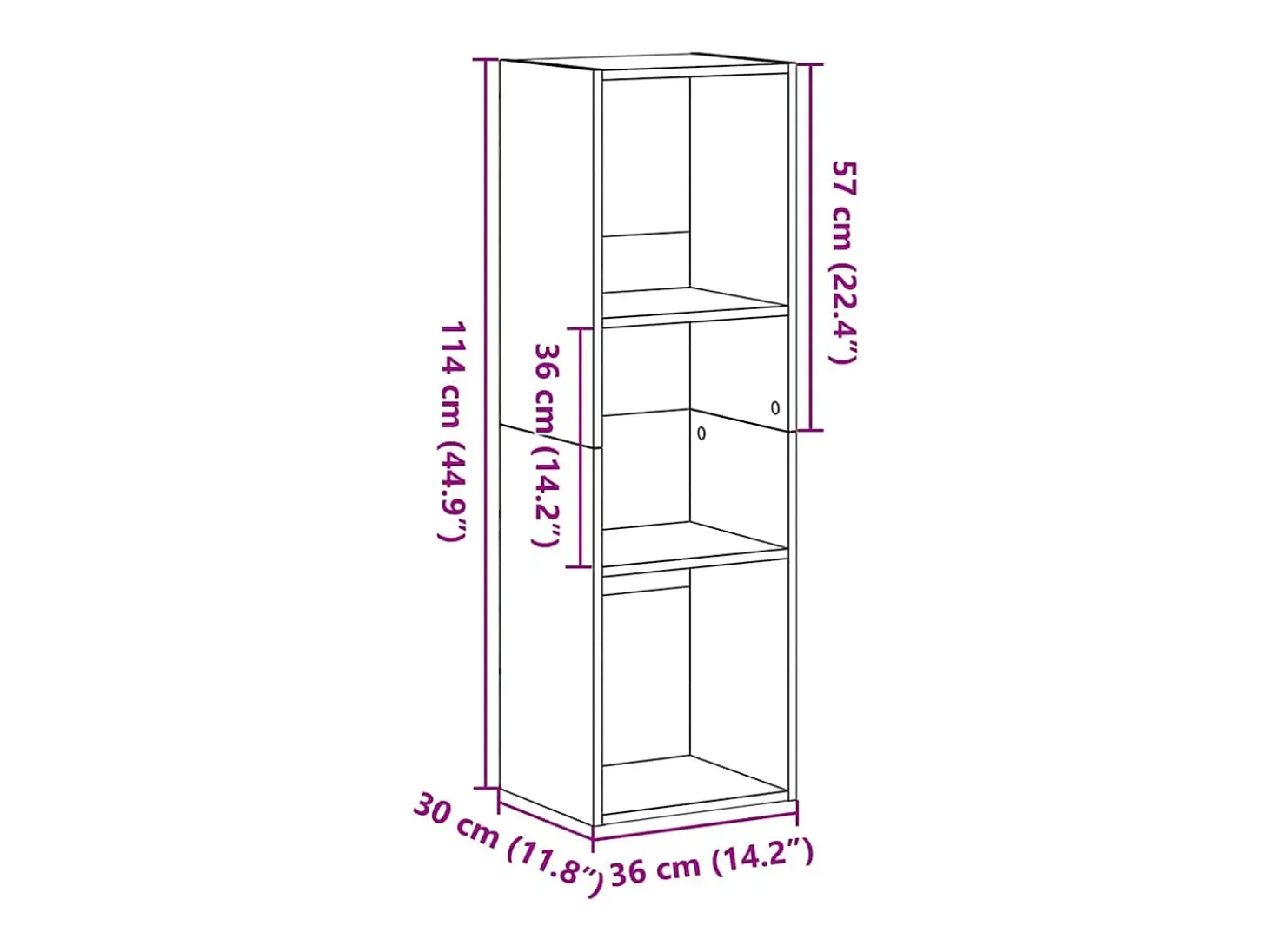 Estantería libros/mueble TV contrachapada roble 36x30x114 cm