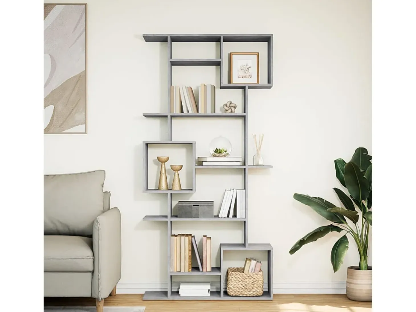 Estantería madera contrachapada gris hormigón 92x29x188 cm