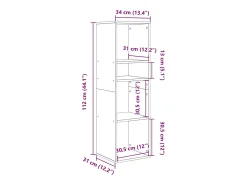 Estantería madera de ingeniería color roble sonoma 34x31x112 cm