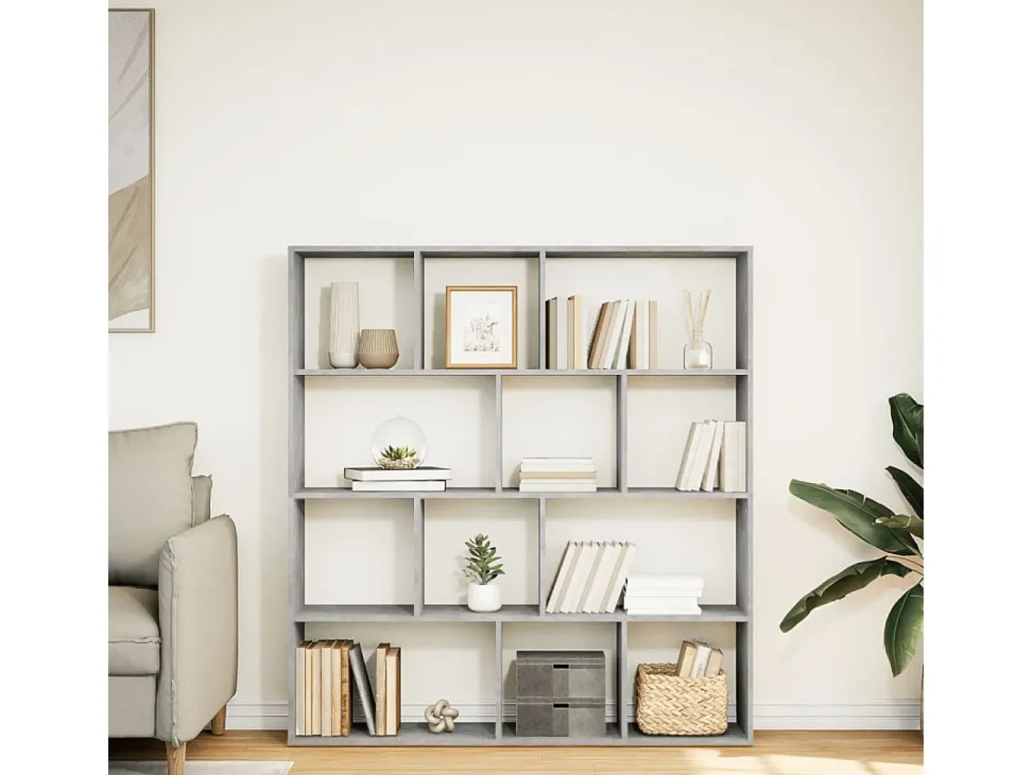 Estantería madera de ingeniería gris hormigón 132x29x141,5 cm