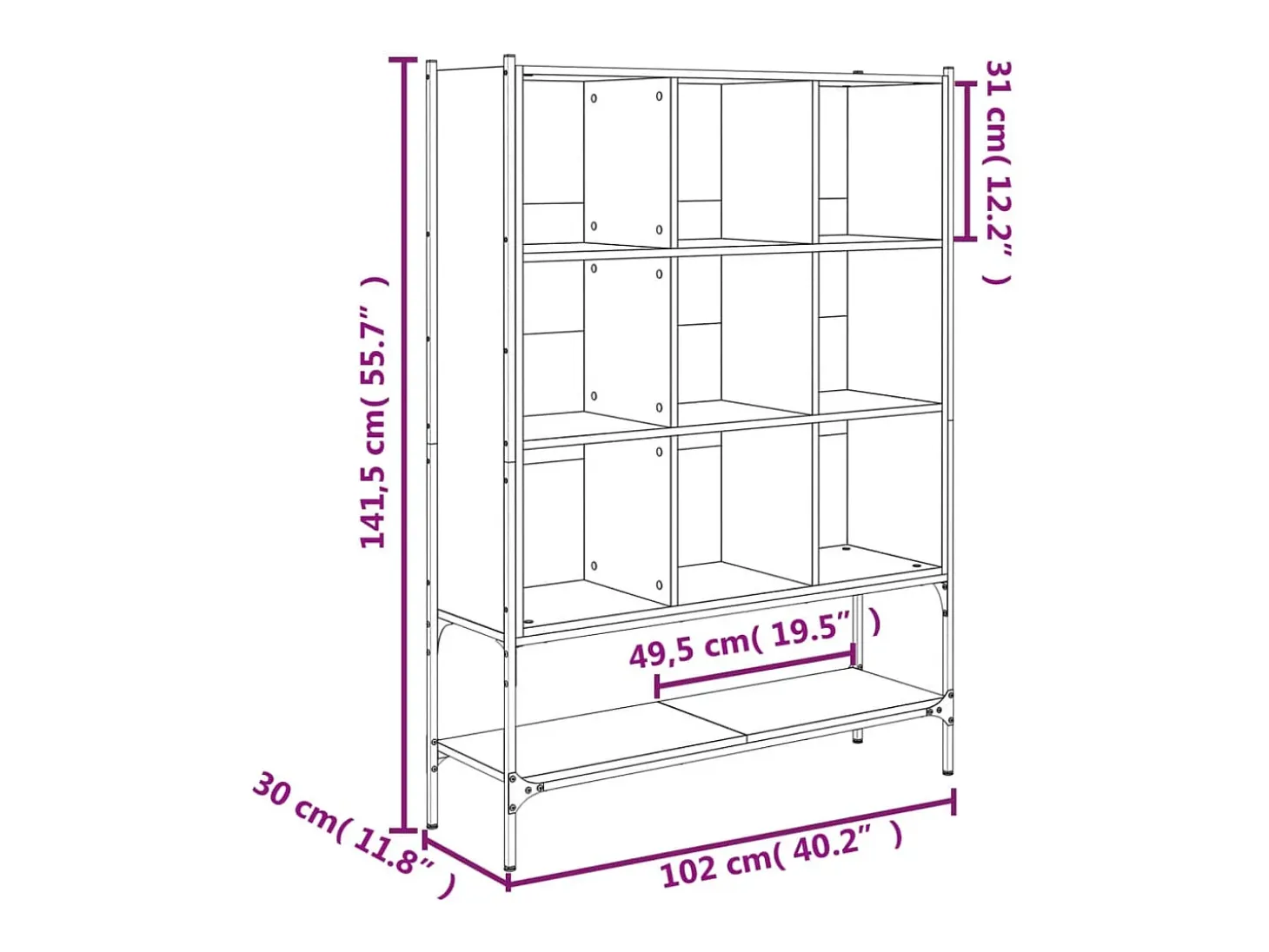 Estantería madera de ingeniería gris Sonoma 102x30x141,5 cm