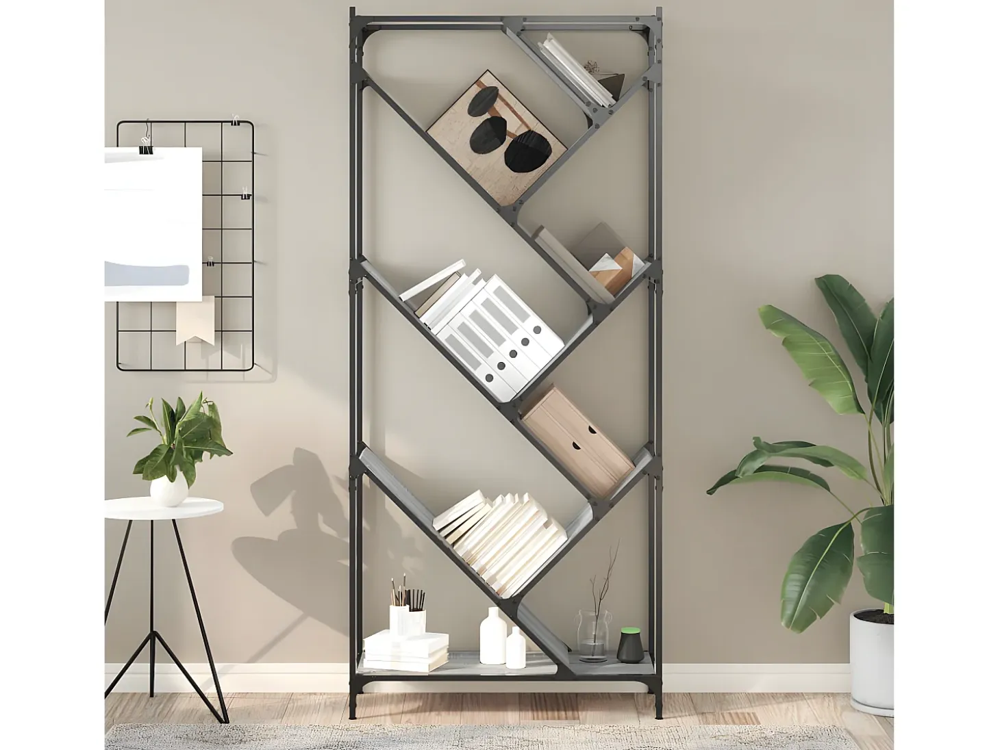Estantería madera ingeniería y metal gris Sonoma 79x30x180 cm