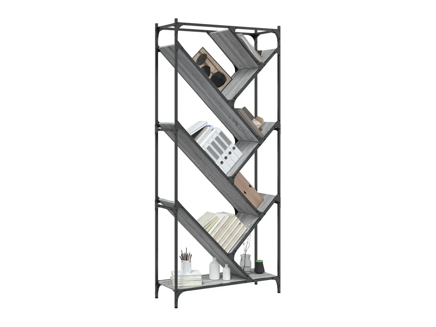 Estantería madera ingeniería y metal gris Sonoma 79x30x180 cm