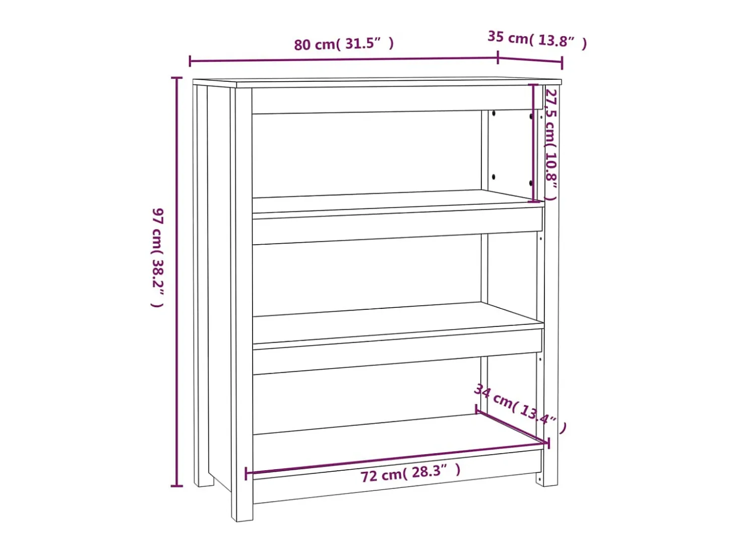 Estantería madera maciza de pino blanca 80x35x97 cm