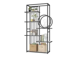 Estantería metálica - 100 x 30 x 180 cm - tubo de acero macizo - estructura geométrica - MDF + Metal - blanco + negro
