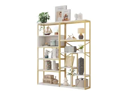 Estantería moderna 160x29,5x180 cm - Estantes a varios niveles - Estructura de tubos de acero y MDF - Forma rectangular - Dorado y blanco