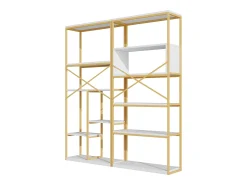 Estantería moderna 160x29,5x180 cm - Estantes a varios niveles - Estructura de tubos de acero y MDF - Forma rectangular - Dorado y blanco