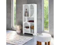 Estantería orgánica de efecto madera con 8 compartimentos blanco