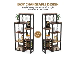 Estantería para vinos autónoma de 5 niveles con soporte de vidrio y espacio para almacenar vinos, estantería industrial para bar, cocina, comedor (marrón)