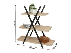 Estantería pirámide 3 niveles DARYL – Estilo industrial – Roble y negro