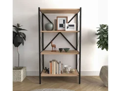 Estantería Salón Rus 4 Estantes Negro/Roble Safir 66x121x34 cm