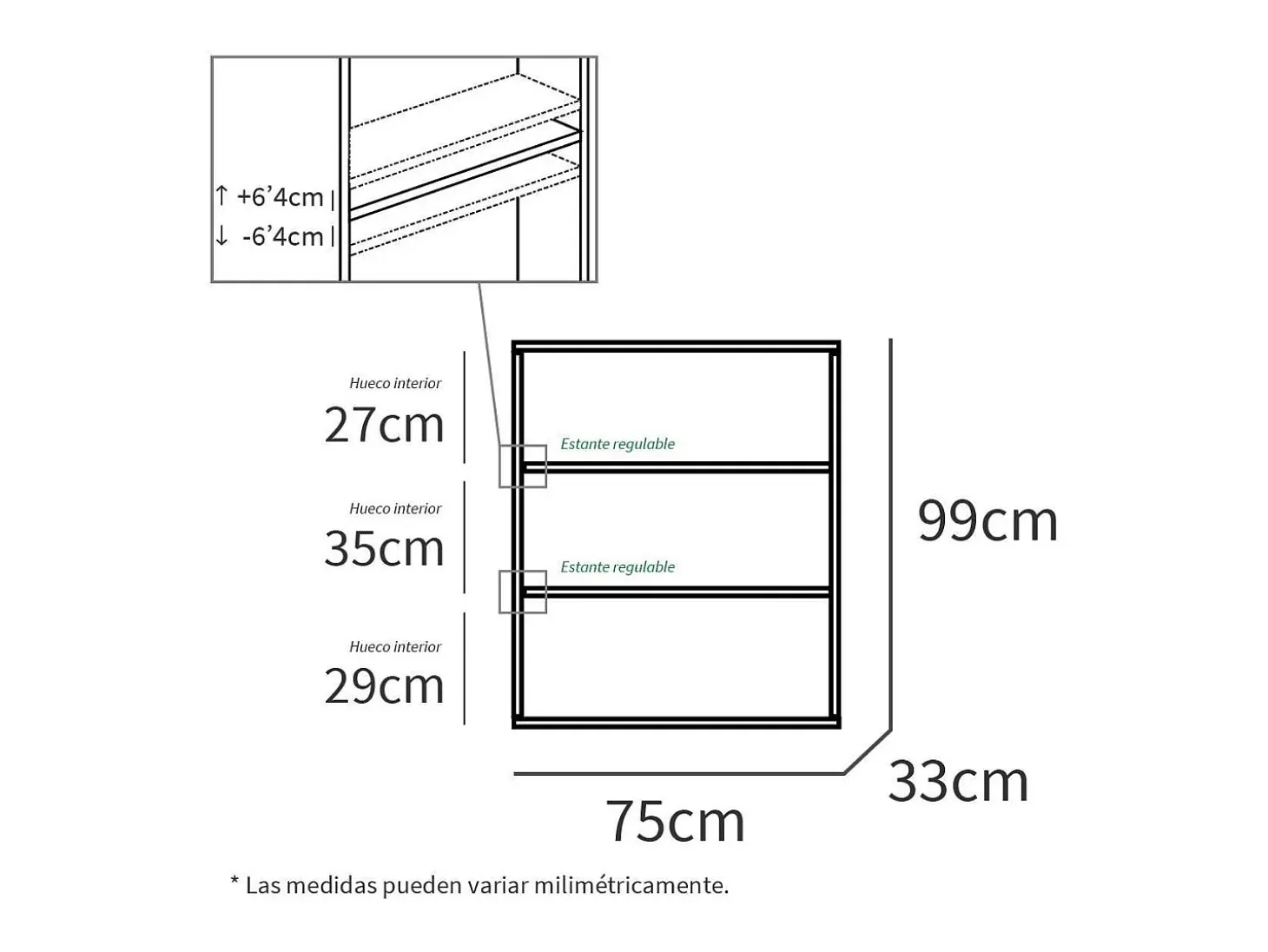 Estantería-4 tres estantes acabado roble gold, 99.5 cm(alto) 75.5 cm(ancho) 33 cm(fondo).