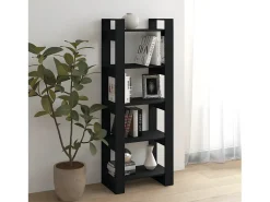 Estantería/divisor de espacios madera maciza negro 60x35x160 cm