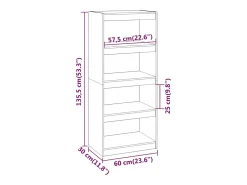 Estantería/divisor de espacios madera pino gris 60x30x135,5cm