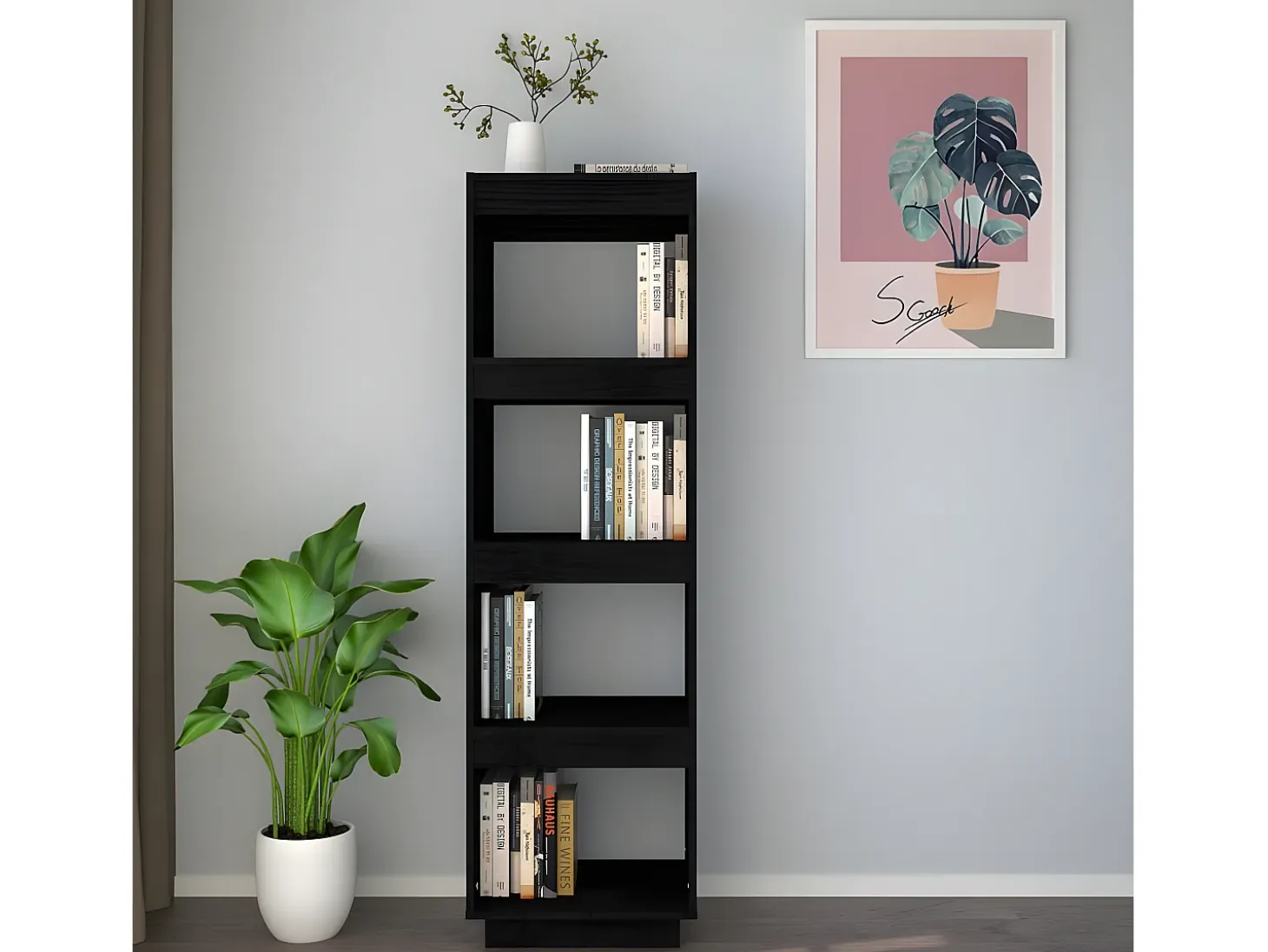 Estantería/divisor espacios madera de pino negro 40x35x135 cm