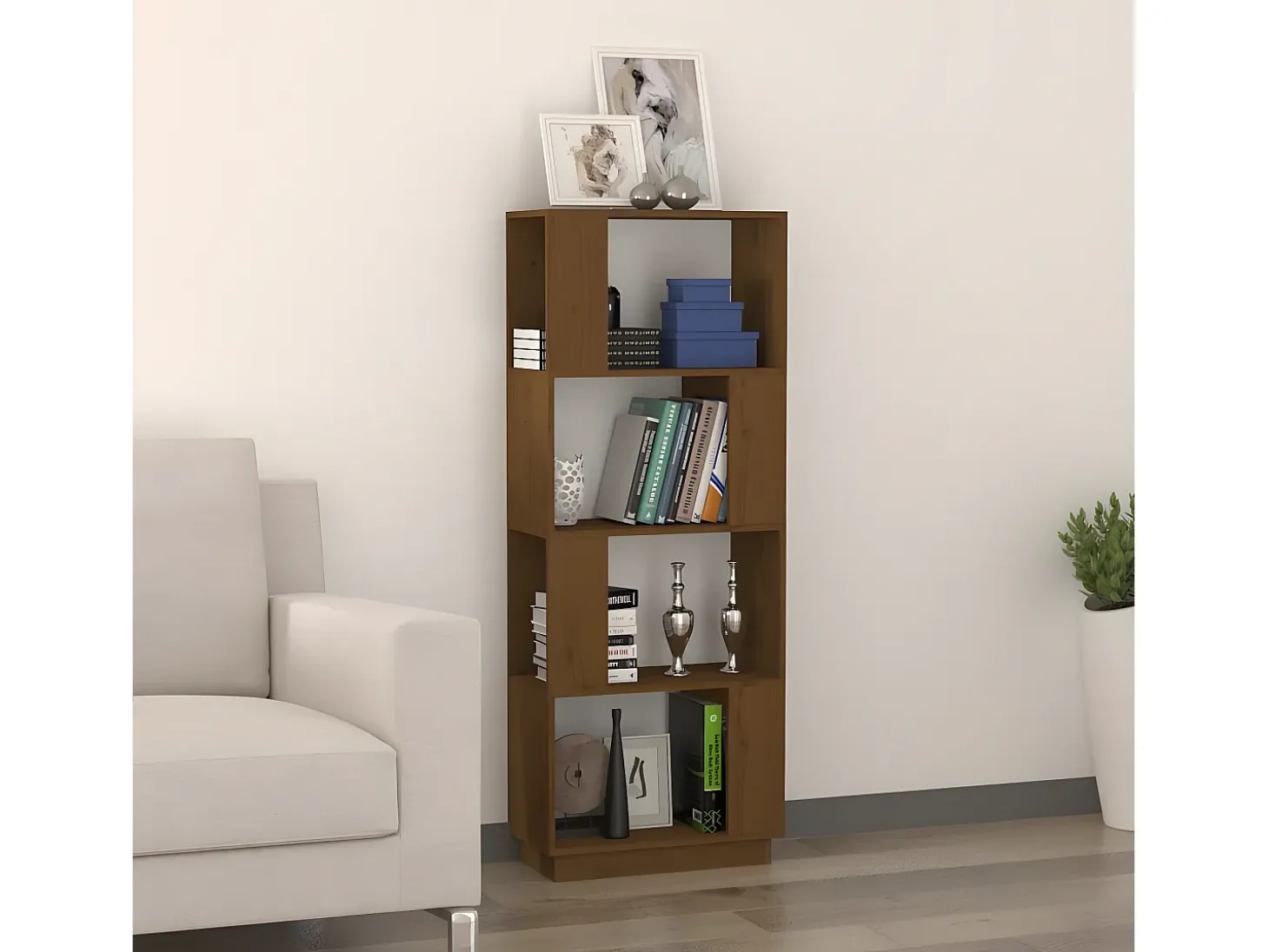 Estantería/divisor espacios madera pino marrón miel 51x25x132cm