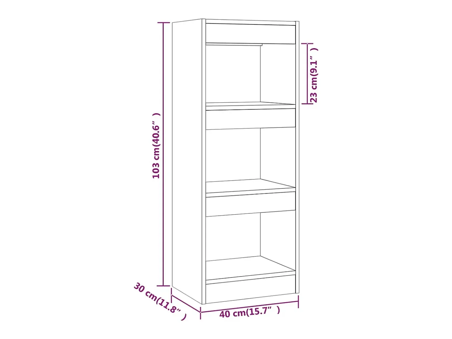 Estantería/divisor madera ingeniería gris hormigón 40x30x103 cm