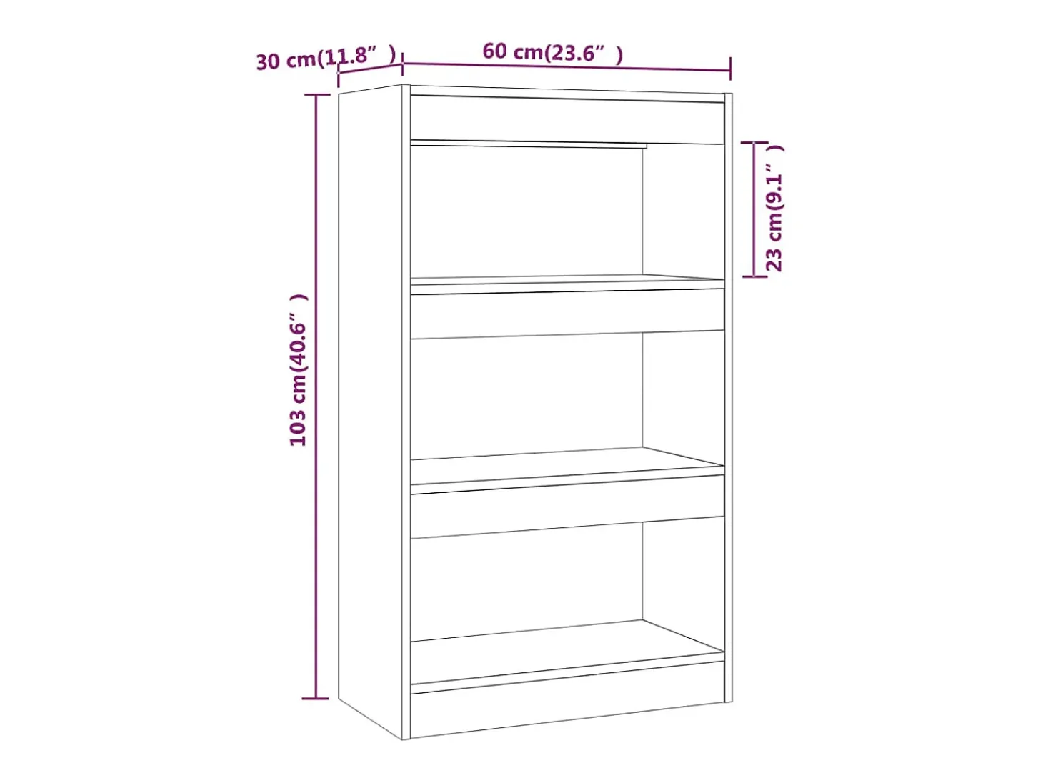 Estantería/divisor madera ingeniería gris hormigón 60x30x103 cm