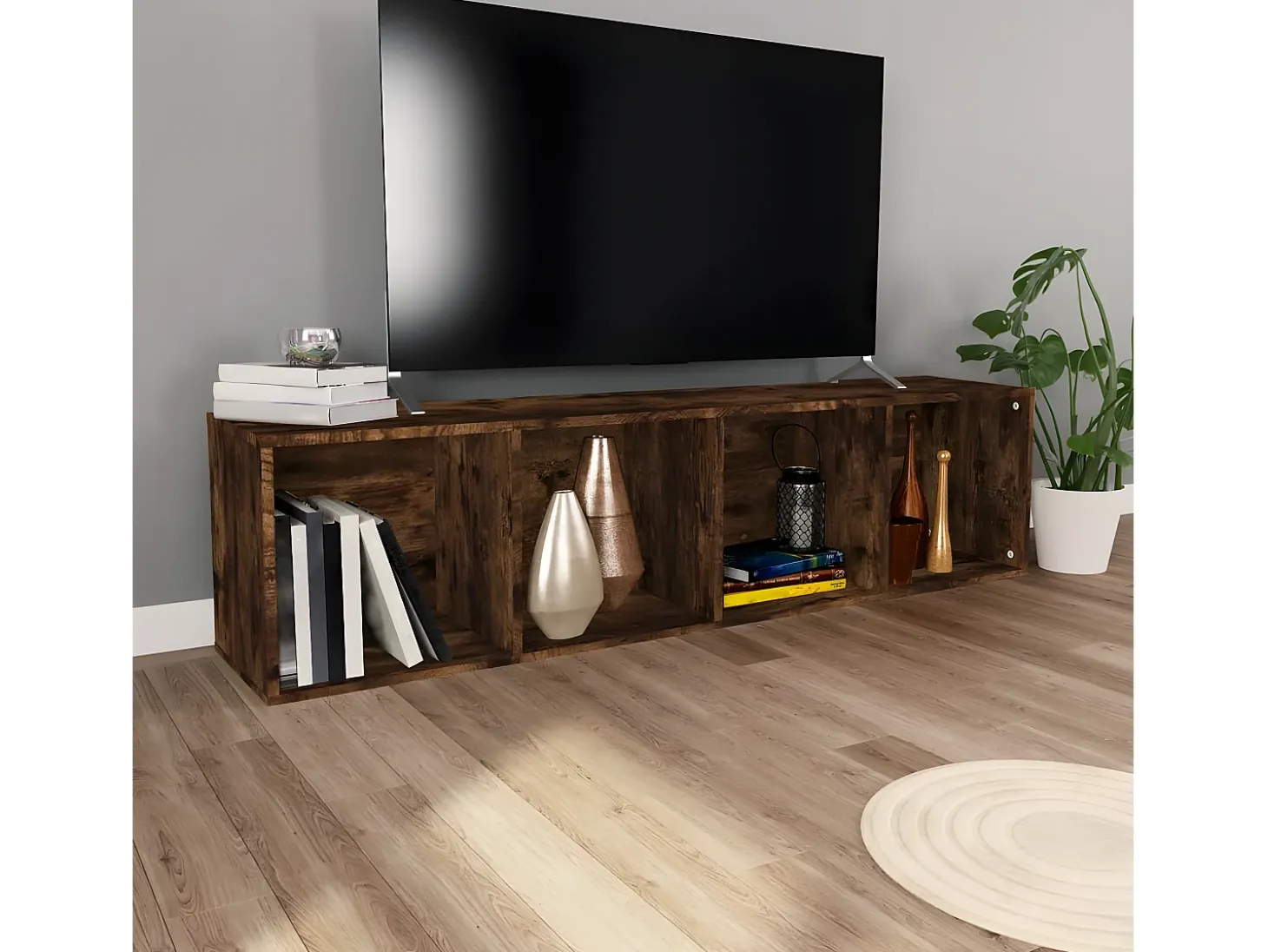 Estantería/mueble de TV contrachapada roble ahumado 36x30x143cm