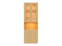 Estantería/Vitrina - 60×40×200 cm - 3 cajones laterales y 2 puertas de vidrio - LED - Lados izquierdo/derecho reversibles - Natural