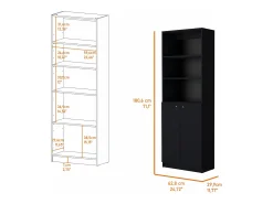 Estanteria Home en melamina con gabinete inferior y 3 estantes exteriores , 180.59 cm X 62.78 cm X 29.89 cm , Negro