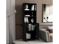 Estanteria Home en melamina con gabinete inferior y 3 estantes exteriores , 180.59 cm X 62.78 cm X 29.89 cm , Negro