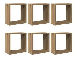 Estantes cúbicos de pared de 6 piezas, roble hecho a mano, madera de ingeniería