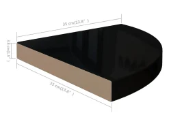 Estantes de esquina flotantes (2 unidades), negro brillante, 35 x 35 x 3,8 cm, MDF