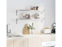 Estantes de pared 2 uds acero inoxidable plateado 100x30x3 cm ES810491