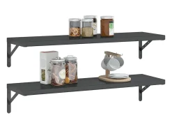 Estantes de pared 2 uds acero inoxidable negro 100x30x3 cm ES326865